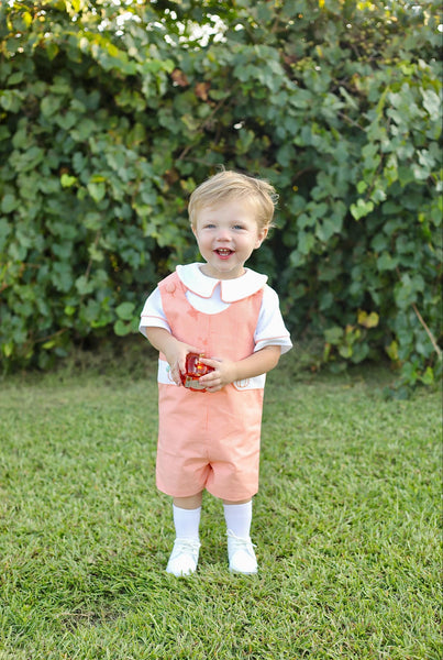 Proper Pumpkins Orange Gingham Shortall and Shirt Set with Pumpkin Embroidered Tabs
