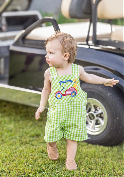 Fore! Boys' Gingham Shortall with Golf Cart Applique