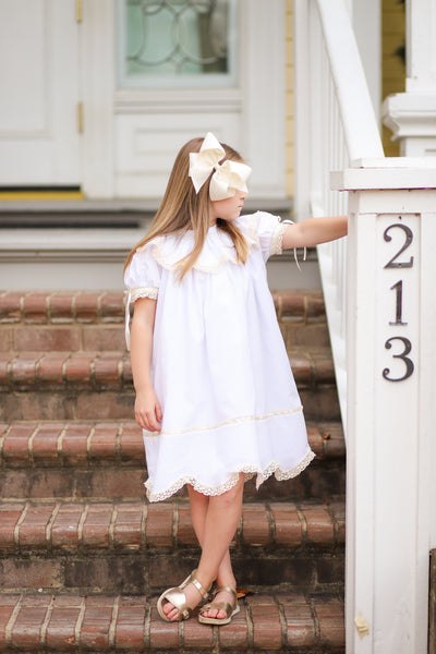 Lancaster Beaded Bishop Collar White Sleeved Girls' Heirloom Dress