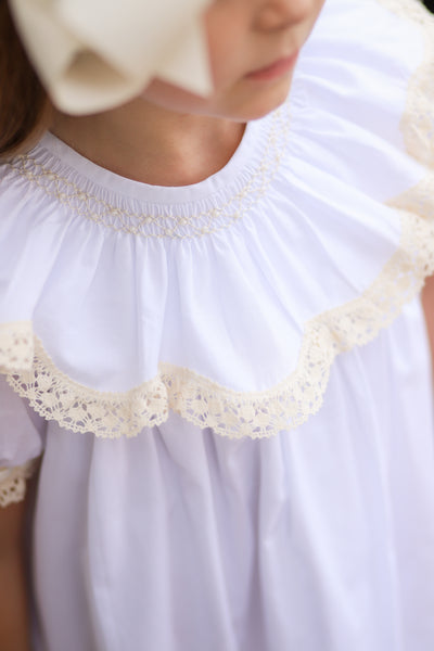 Lancaster Beaded Bishop Collar White Sleeved Girls' Heirloom Dress
