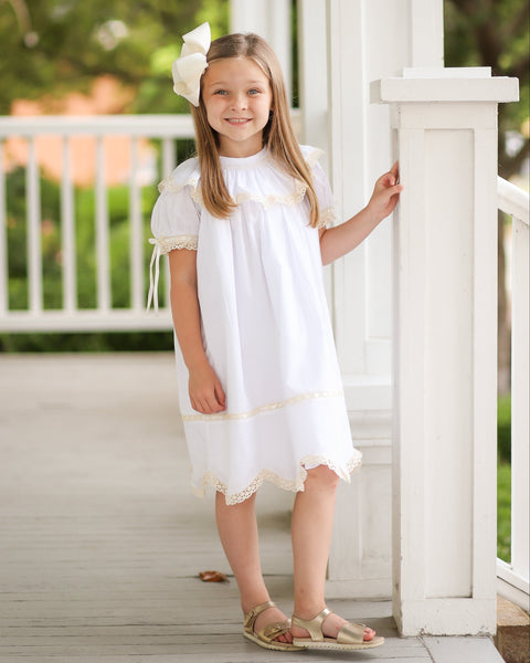 Lancaster Beaded Bishop Collar White Sleeved Girls' Heirloom Dress