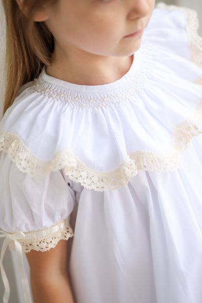 Lancaster Beaded Bishop Collar White Sleeved Girls' Heirloom Dress