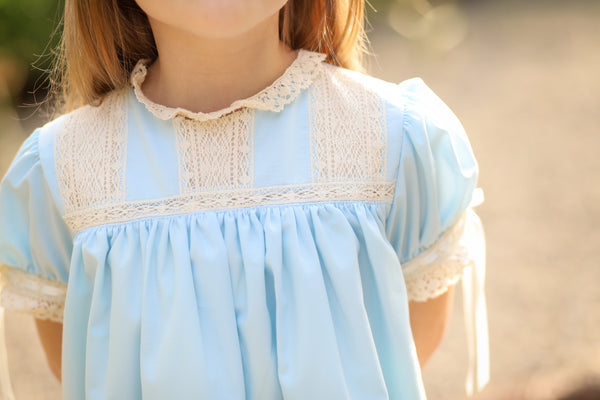 Bristol Blue Short Sleeved Heirloom Dress