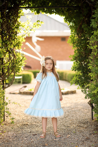 Bristol Blue Short Sleeved Heirloom Dress