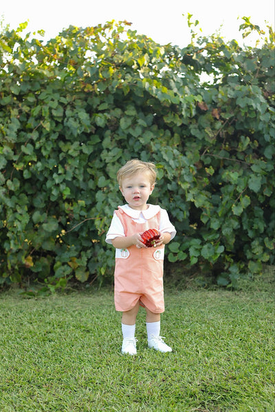 Proper Pumpkins Orange Gingham Shortall and Shirt Set with Pumpkin Embroidered Tabs