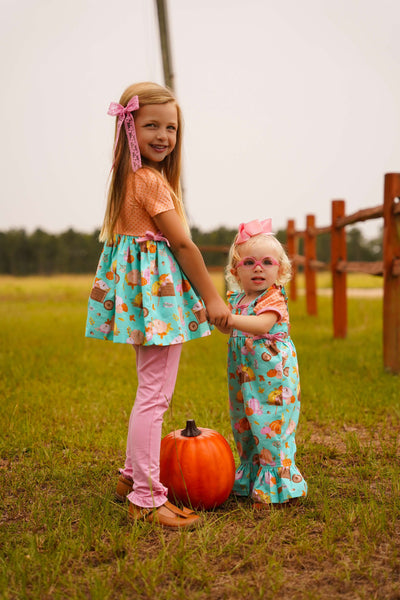 Pumpkin Harvest Girls' Fall Print Ruffle Leg Romper & Knit Blouse Set
