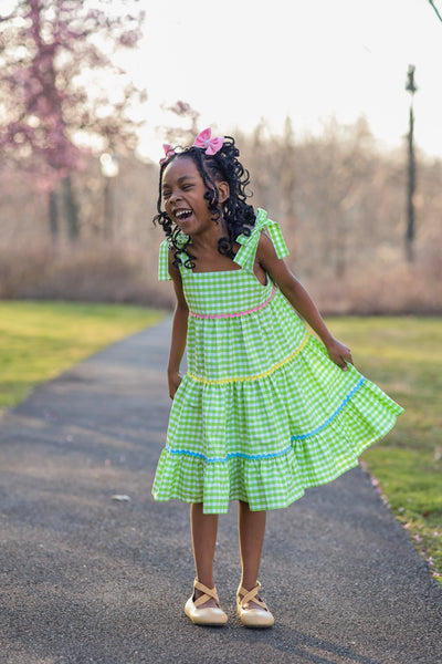Fore! Girls' Tie Shoulder Gingham Tiered Dress