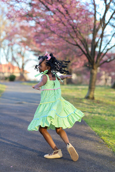 Fore! Girls' Tie Shoulder Gingham Tiered Dress