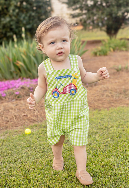 Fore! Boys' Gingham Shortall with Golf Cart Applique