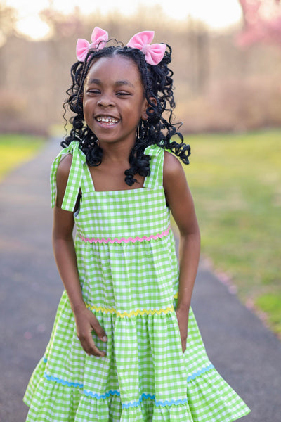 Fore! Girls' Tie Shoulder Gingham Tiered Dress