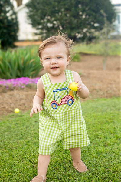 Fore! Boys' Gingham Shortall with Golf Cart Applique