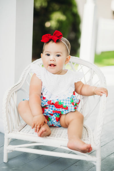 Gingham Berry Print Bubble with Eyelet Trim