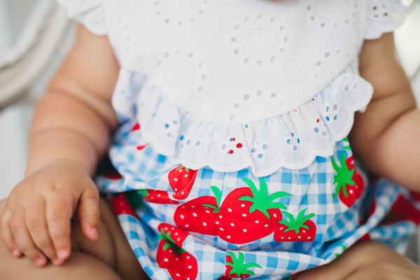 Gingham Berry Print Bubble with Eyelet Trim