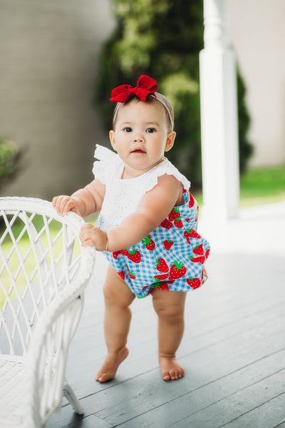 Gingham Berry Print Bubble with Eyelet Trim