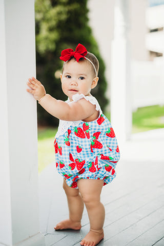 Gingham Berry Print Bubble with Eyelet Trim