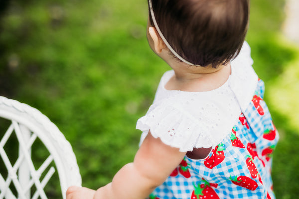 Gingham Berry Print Bubble with Eyelet Trim