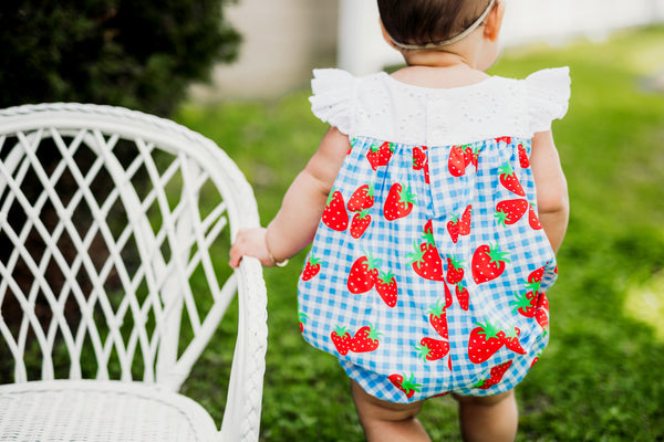 Gingham Berry Print Bubble with Eyelet Trim