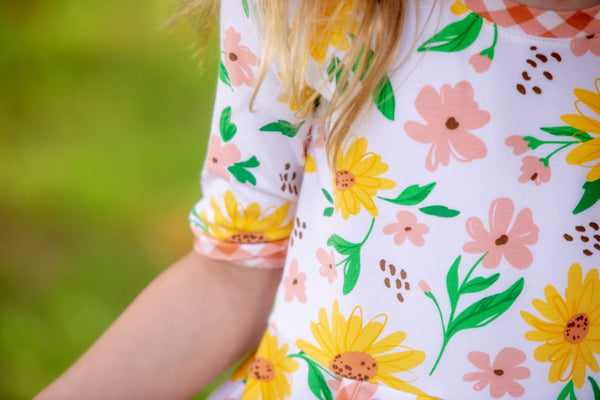 Sunflower Evenings Floral Print Knit Swing Dress with Pockets