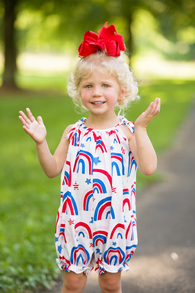 Stars & Bows Knit Rainbow Print Tie Shoulder Bubble