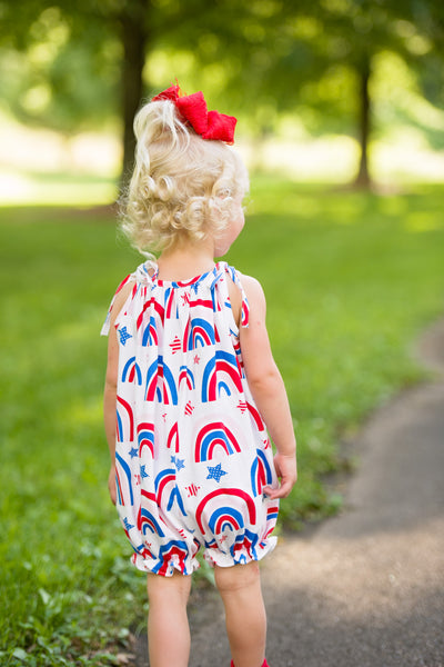 Stars & Bows Knit Rainbow Print Tie Shoulder Bubble