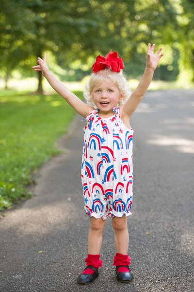 Stars & Bows Knit Rainbow Print Tie Shoulder Bubble