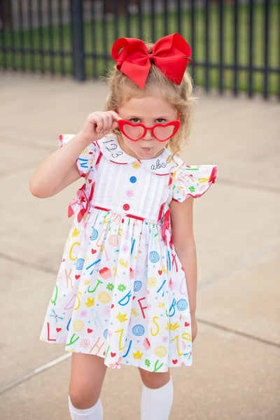 ABCs & 123s Alphabet Print Embroidered Collar Dress