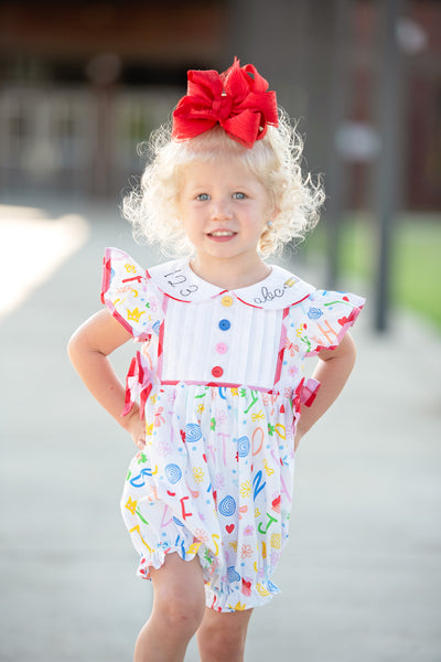 ABCs & 123s Alphabet Print Embroidered Collar Bubble