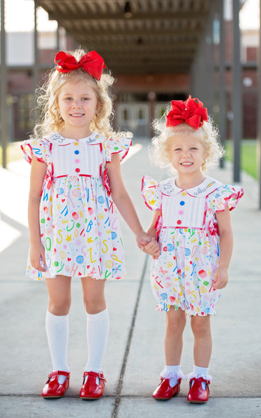 ABCs & 123s Alphabet Print Embroidered Collar Dress