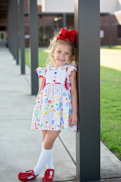 ABCs & 123s Alphabet Print Embroidered Collar Dress