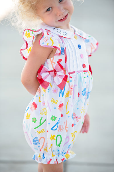 ABCs & 123s Alphabet Print Embroidered Collar Bubble