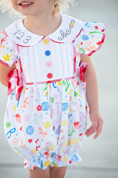 ABCs & 123s Alphabet Print Embroidered Collar Bubble