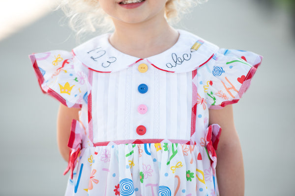 ABCs & 123s Alphabet Print Embroidered Collar Bubble
