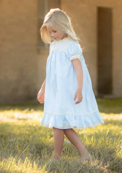 Bristol Blue Short Sleeved Heirloom Dress