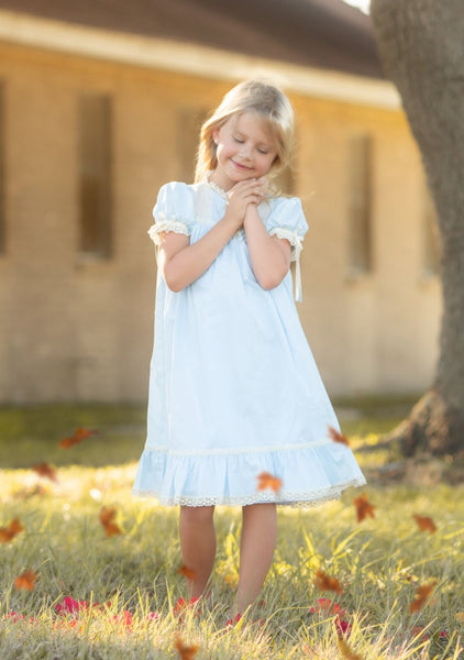 Bristol Blue Short Sleeved Heirloom Dress