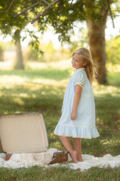 Bristol Blue Short Sleeved Heirloom Dress