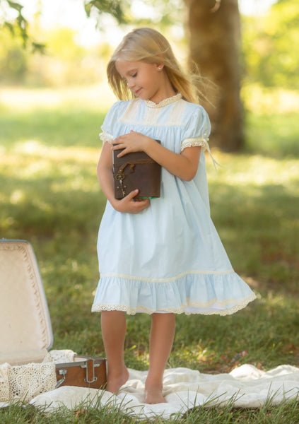 Bristol Blue Short Sleeved Heirloom Dress