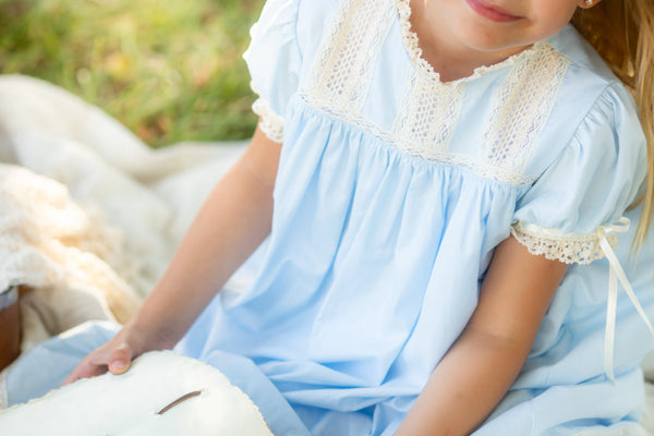 Bristol Blue Short Sleeved Heirloom Dress