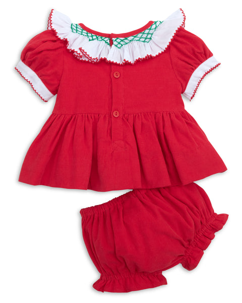 PREORDER Mistletoe Moments Smocked Corduroy Dress and Bloomer Set