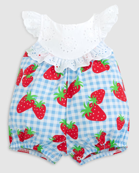 Gingham Berry Print Bubble with Eyelet Trim