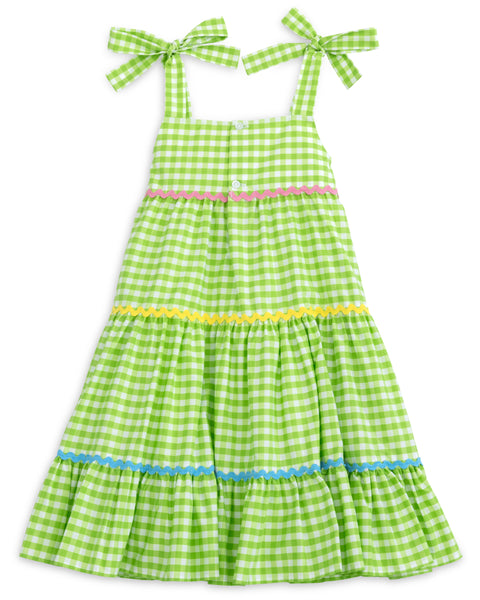 Fore! Girls' Tie Shoulder Gingham Tiered Dress