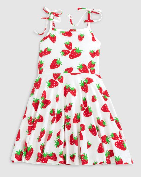 Knit Strawberry Print Tie Shoulder Dress