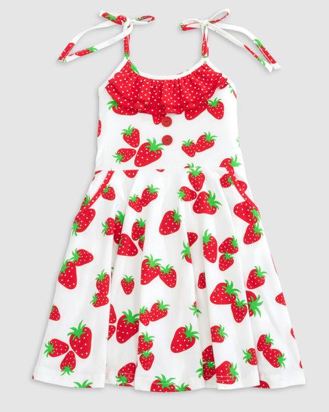 Knit Strawberry Print Tie Shoulder Dress