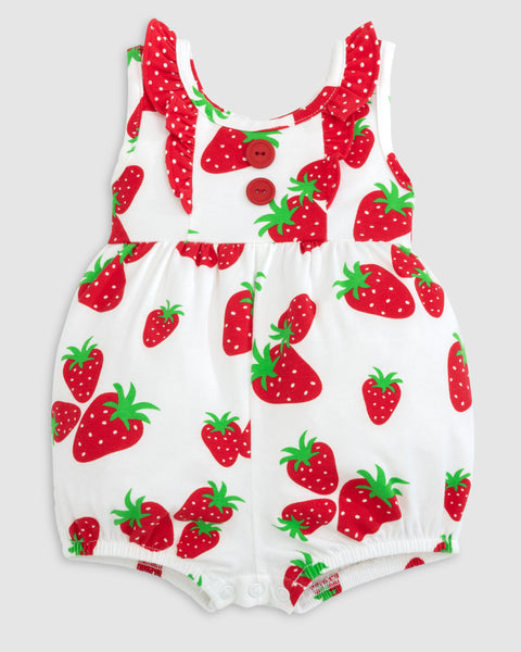 Knit Strawberry Print Ruffle Shoulder Bubble