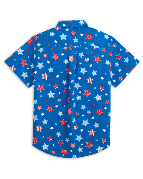 Make A Wish Boys' Short Sleeve Button Up Start Print Shirt