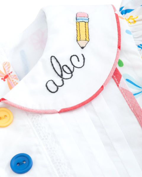 ABCs & 123s Alphabet Print Embroidered Collar Dress