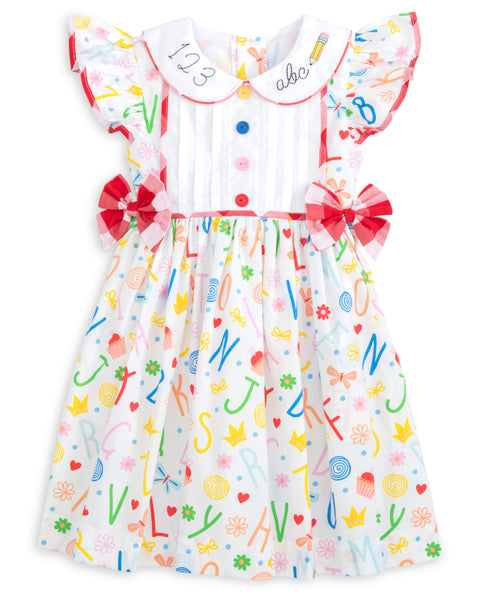 ABCs & 123s Alphabet Print Embroidered Collar Dress