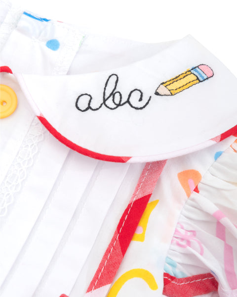 ABCs & 123s Alphabet Print Embroidered Collar Bubble