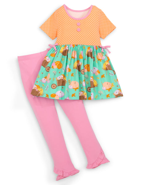 Pumpkin Harvest Girls' Fall Print Tunic and Leggings Set