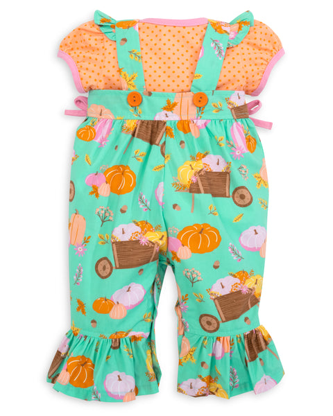 Pumpkin Harvest Girls' Fall Print Ruffle Leg Romper & Knit Blouse Set