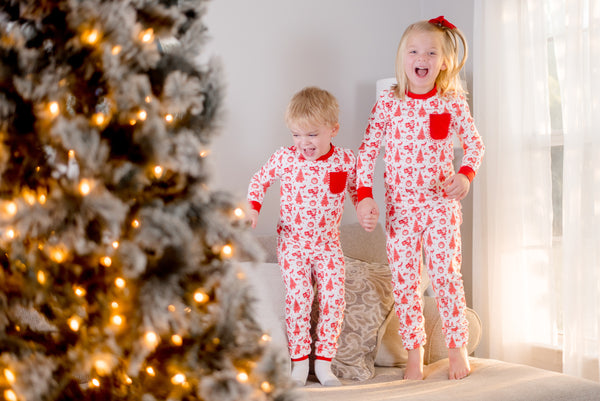 Old Fashioned Christmas Girls' Lounge 2 Piece Set with Ruffle Trim